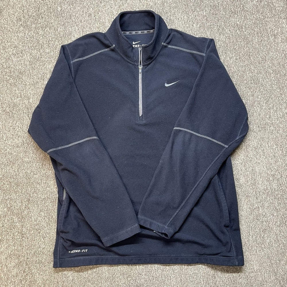Nike Therma Fit Mens 1/4 Zip Sweatshirt Size CL Dark Blue Swoosh Long Sleeve (6)